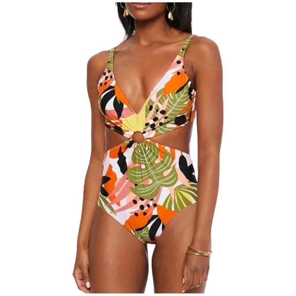 BAR III Printed Ring Tie Back Floral Jungle Monokini Swimsuit Small